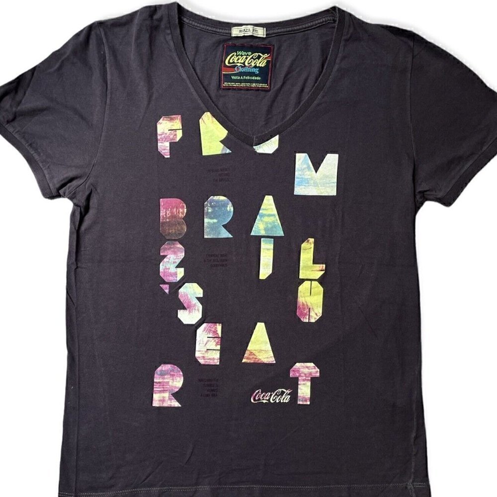 BRAZIL Coca-Cola Short Sleeve Graphic Brazil Fit V-Neck Gray T Women’s M